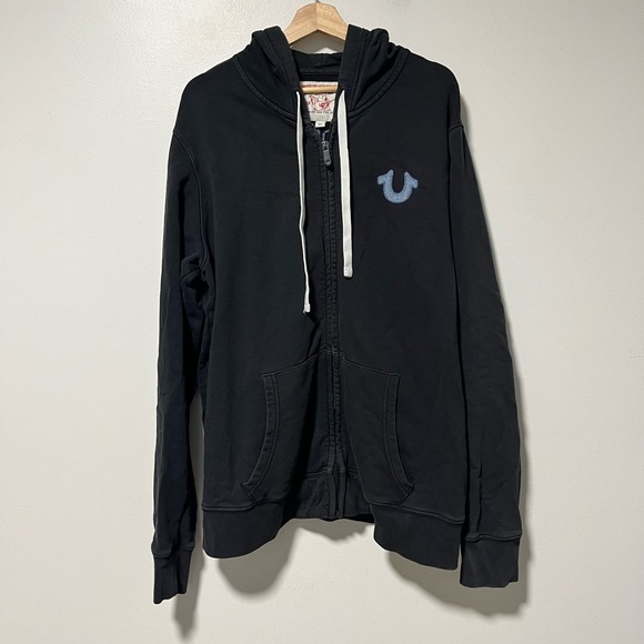 True Religion Black Zip Up Hoodie Size 2XL - Picture 2 of 15